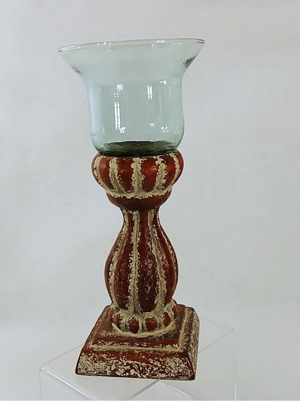 Southern Living Distressed Brown & Cream Bell Top Candle Holder